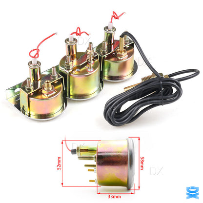 Chrome Triple Gauge 2" 52mm 3 Gauge Set Kit Water Temp Oil Pressure Volt Meter