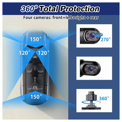 4-Channel Dashcam 360° 1080P HD Car Dash Cam Front Rear Inside Left Right