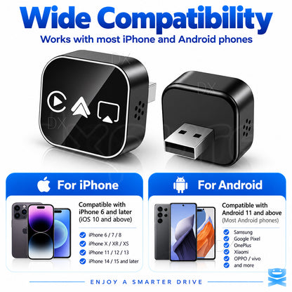 4-in-1 Wireless CarPlay Adapter Android Auto AirPlay Mirror Link USB Plug & Play