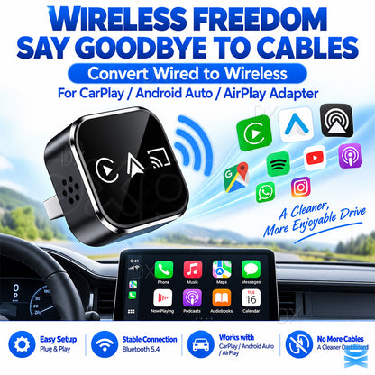 4-in-1 Wireless CarPlay Adapter Android Auto AirPlay Mirror Link USB Plug & Play