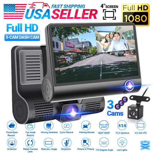 Dual Lens 4-Inch Screen Dash Cam HD 1080P Car DVR Rearview Video Recorder Camera