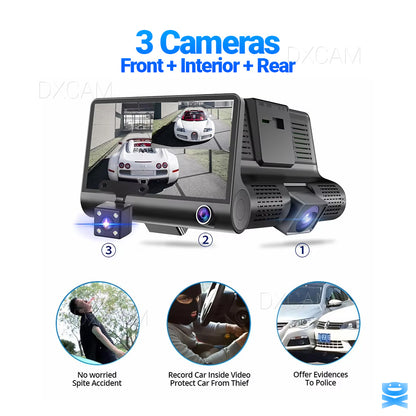 Dual Lens 4-Inch Screen Dash Cam HD 1080P Car DVR Rearview Video Recorder Camera