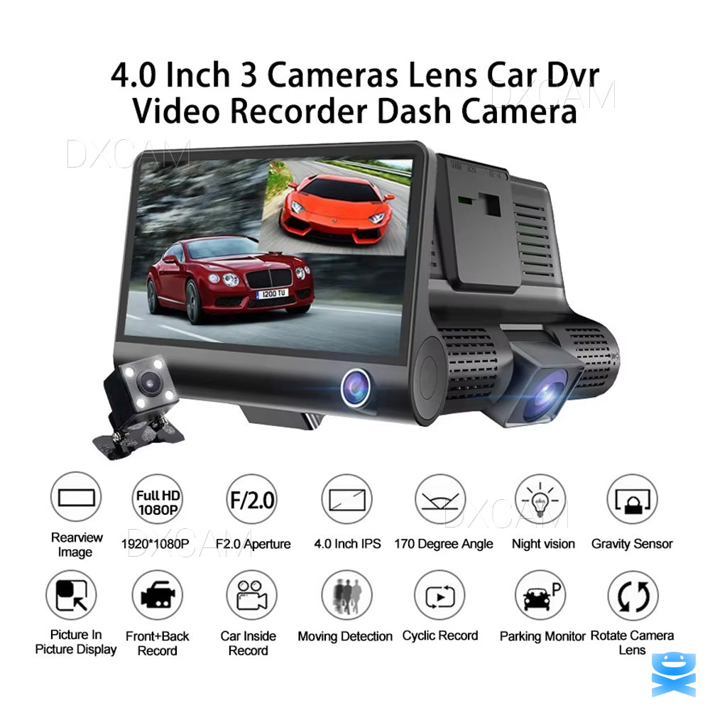 Dual Lens 4-Inch Screen Dash Cam HD 1080P Car DVR Rearview Video Recorder Camera