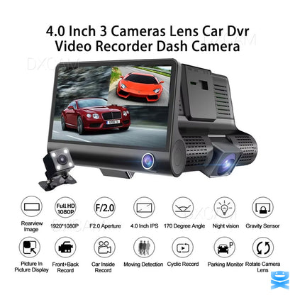 Dual Lens 4-Inch Screen Dash Cam HD 1080P Car DVR Rearview Video Recorder Camera