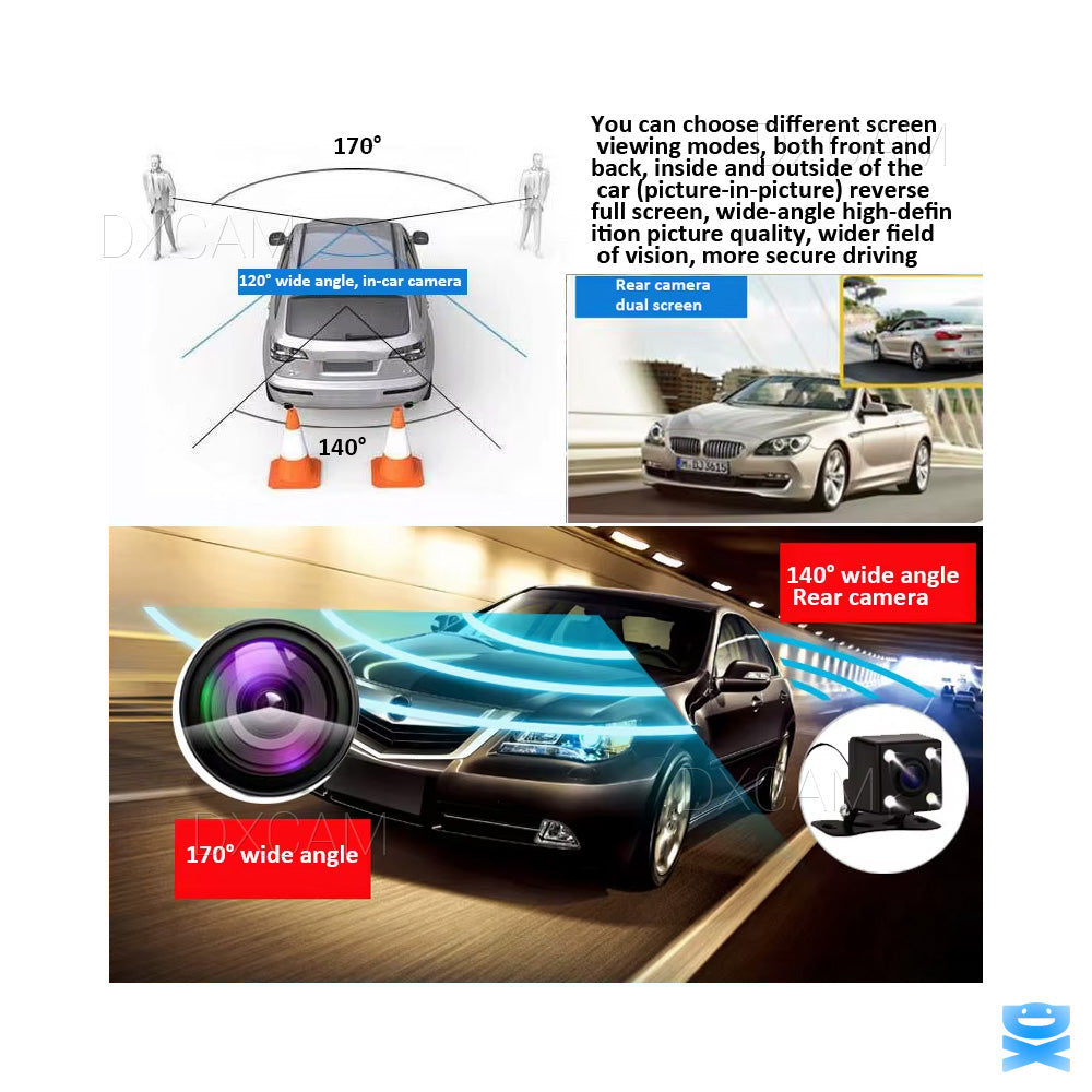 Dual Lens 4-Inch Screen Dash Cam HD 1080P Car DVR Rearview Video Recorder Camera
