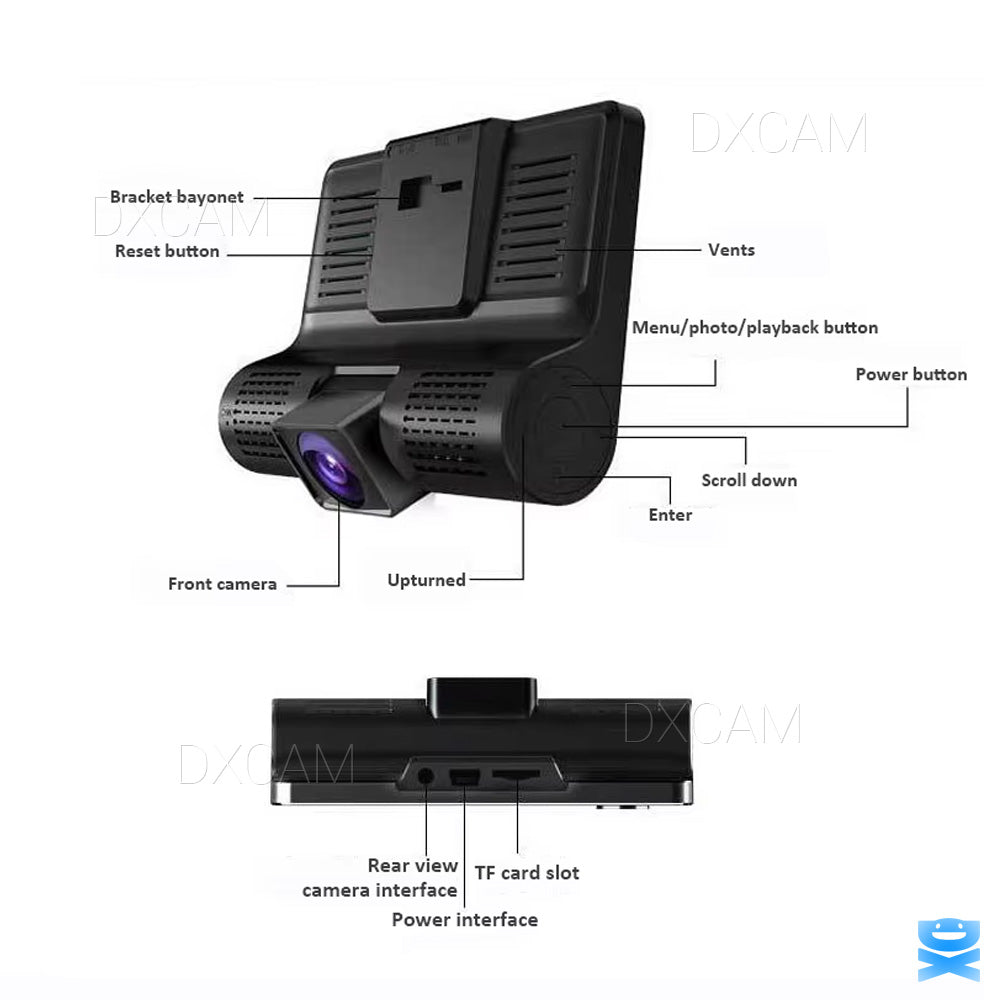 Dual Lens 4-Inch Screen Dash Cam HD 1080P Car DVR Rearview Video Recorder Camera