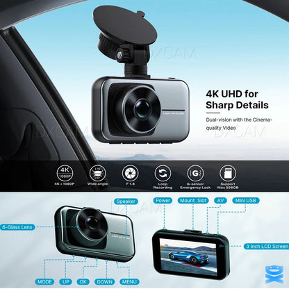 4K Dash Cam Wifi UHD 2160p Front Rear Dual Camera DVR Car Recorder HD Video