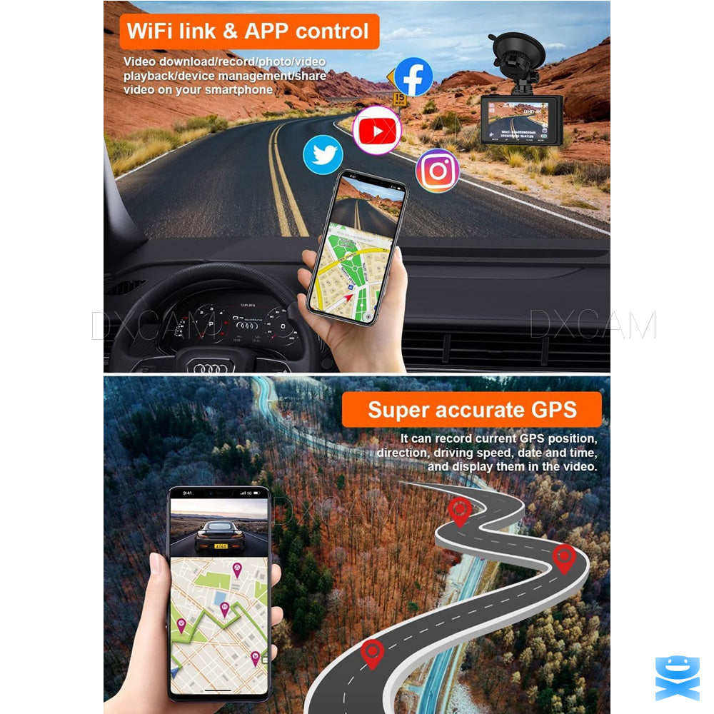 4K Dash Cam Wifi UHD 2160p Front Rear Dual Camera DVR Car Recorder HD Video