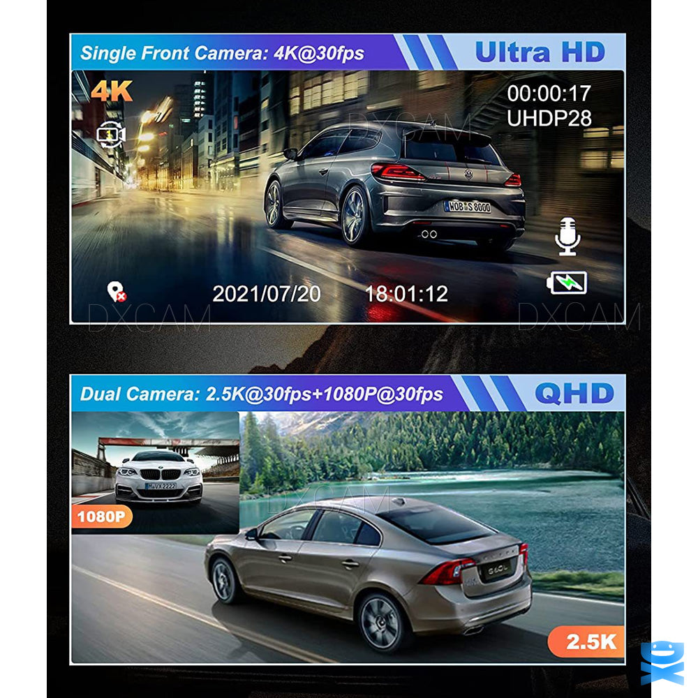4K Dash Cam Wifi UHD 2160p Front Rear Dual Camera DVR Car Recorder HD Video