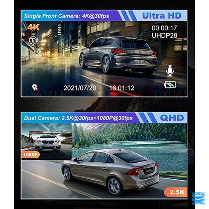 4K Dash Cam Wifi UHD 2160p Front Rear Dual Camera DVR Car Recorder HD Video