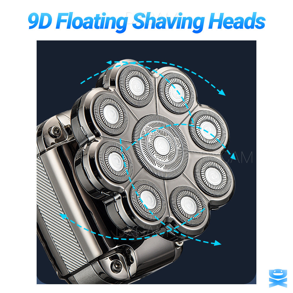 9D 5in1 Rotary Electric Shaver Cordless Hair Trimmer Bald Head Razor Men Wet Dry