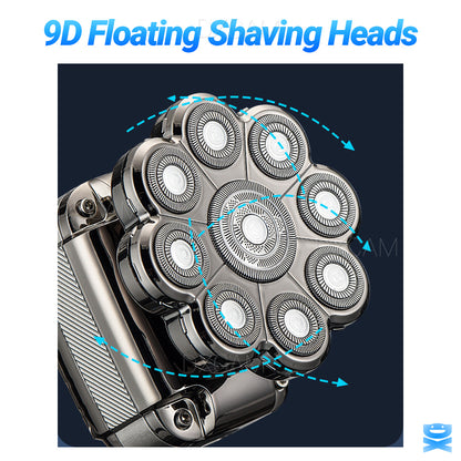 9D 5in1 Rotary Electric Shaver Cordless Hair Trimmer Bald Head Razor Men Wet Dry