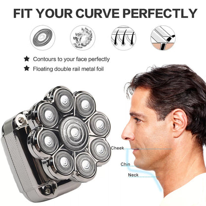 9D 5in1 Rotary Electric Shaver Cordless Hair Trimmer Bald Head Razor Men Wet Dry