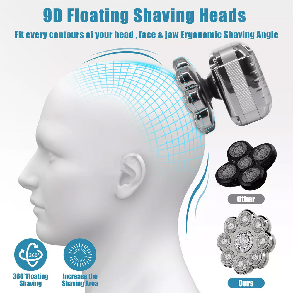 9D 5in1 Rotary Electric Shaver Cordless Hair Trimmer Bald Head Razor Men Wet Dry