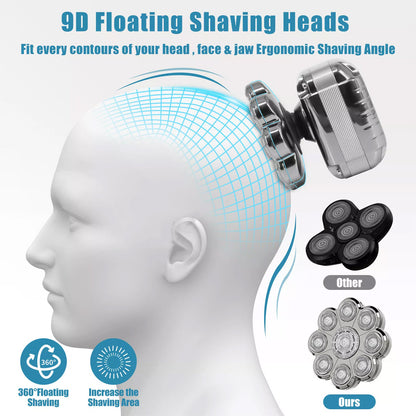 9D 5in1 Rotary Electric Shaver Cordless Hair Trimmer Bald Head Razor Men Wet Dry