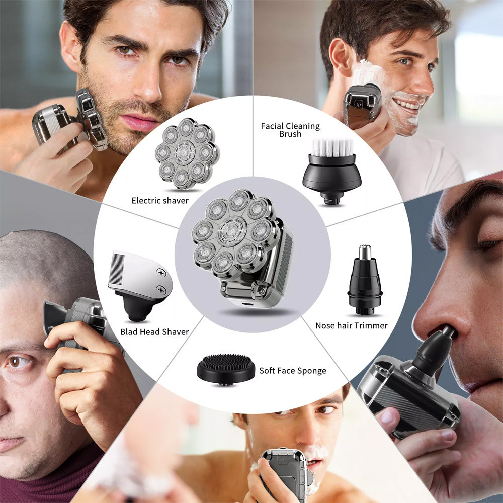 9D 5in1 Rotary Electric Shaver Cordless Hair Trimmer Bald Head Razor Men Wet Dry