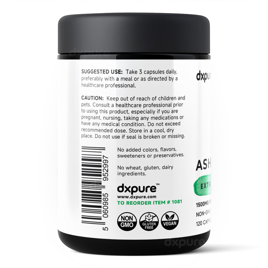 Ashwagandha Organic Herbal Supplement w/ Black Pepper - 1500mg - 120 Capsules