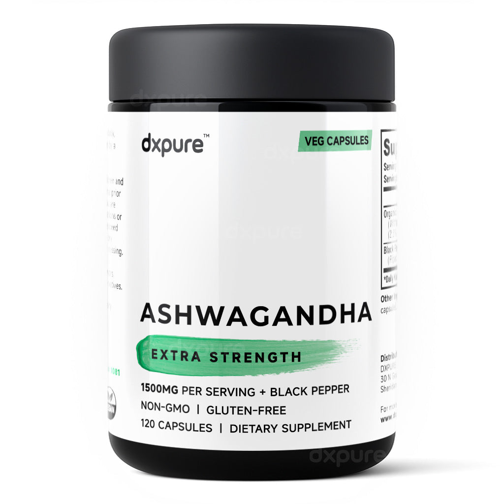 Ashwagandha Organic Herbal Supplement w/ Black Pepper - 1500mg - 120 Capsules