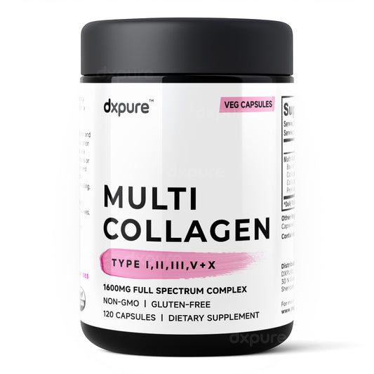 Multi Collagen Peptides Types I,II,III,V,X - 1600mg - 120 Capsules