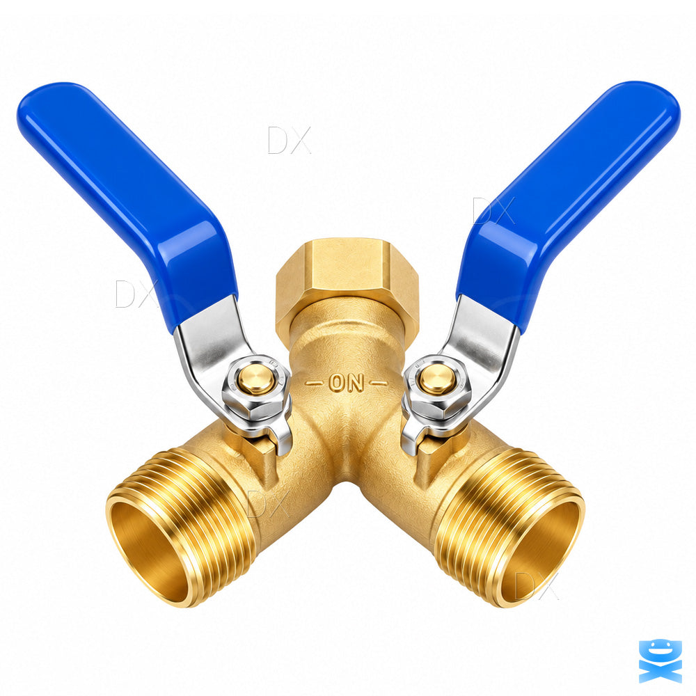 3/4" Garden Hose Splitter 2-Way Heavy Duty Brass Y Connector Adaptor 2 Valves