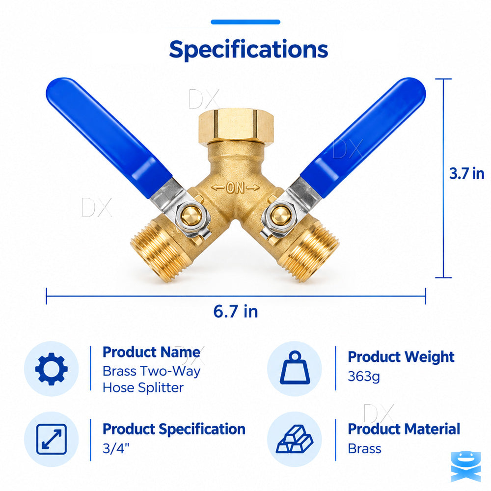 3/4" Garden Hose Splitter 2-Way Heavy Duty Brass Y Connector Adaptor 2 Valves