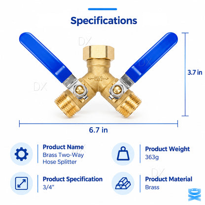 3/4" Garden Hose Splitter 2-Way Heavy Duty Brass Y Connector Adaptor 2 Valves