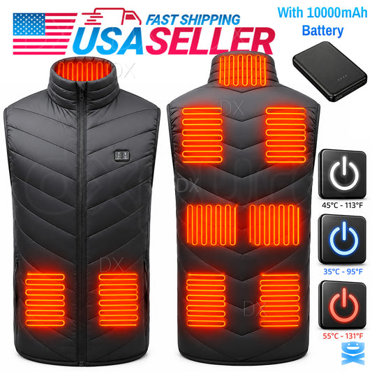 Heated Vest 9 Heating Zones With 10000mAh Battery Pack Electric Heating Vest US