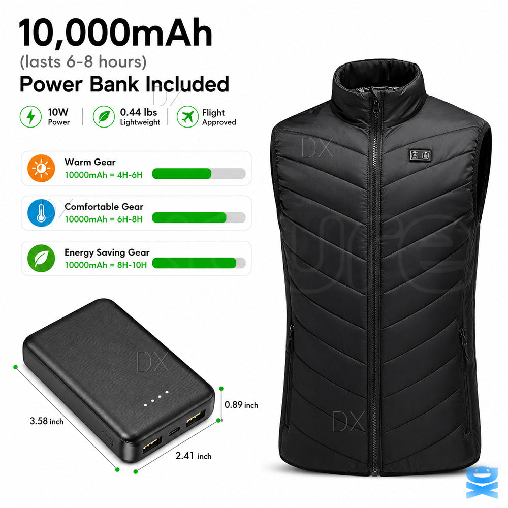Heated Vest 9 Heating Zones With 10000mAh Battery Pack Electric Heating Vest US