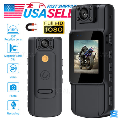 Body Camera HD 1080P 20 Hour Camcorder Mini 180° Video DVR IR Night Cam