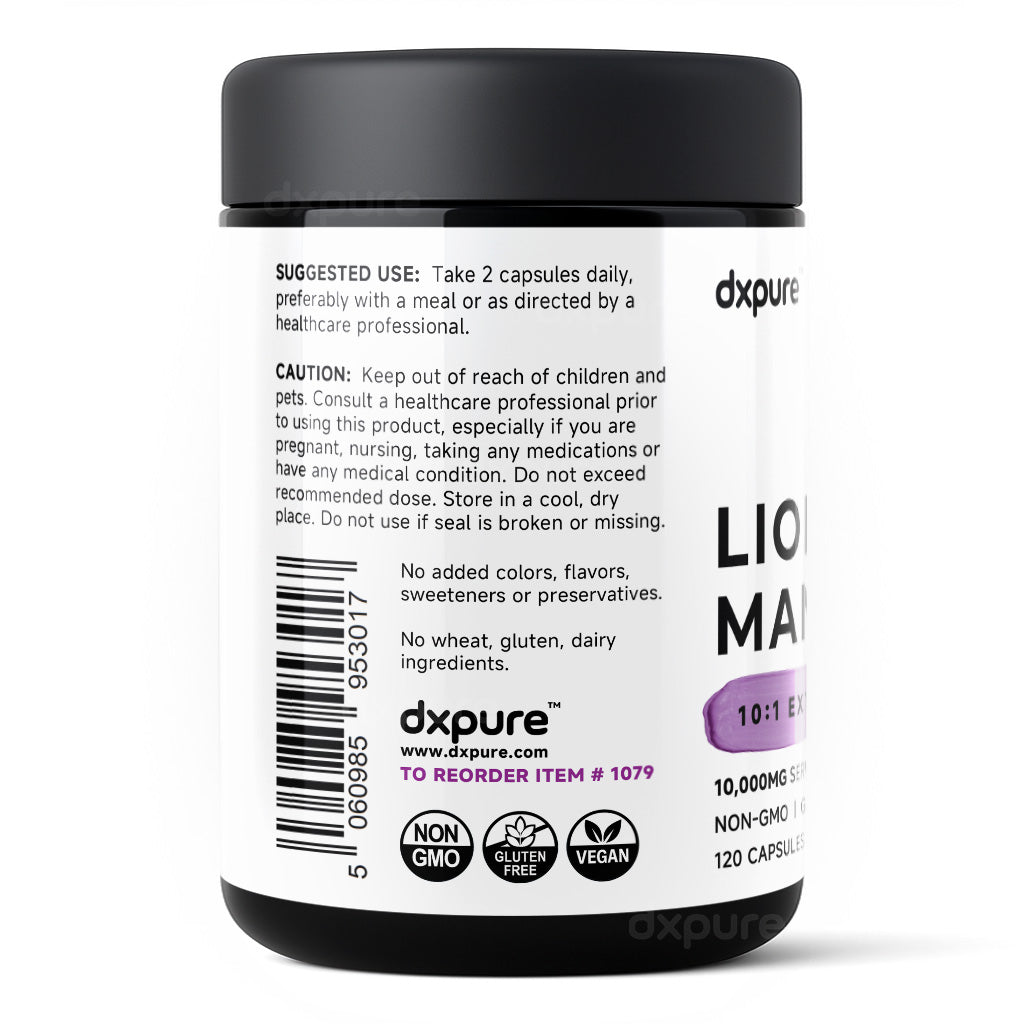 Lions Mane Mushroom Supplement - 10,000mg Equivalent - 120 Capsules