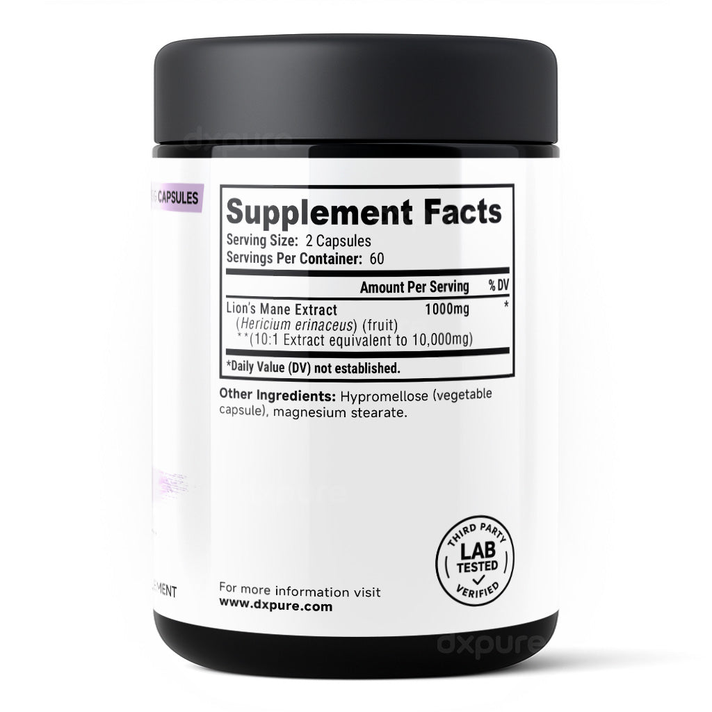 Lions Mane Mushroom Supplement - 10,000mg Equivalent - 120 Capsules
