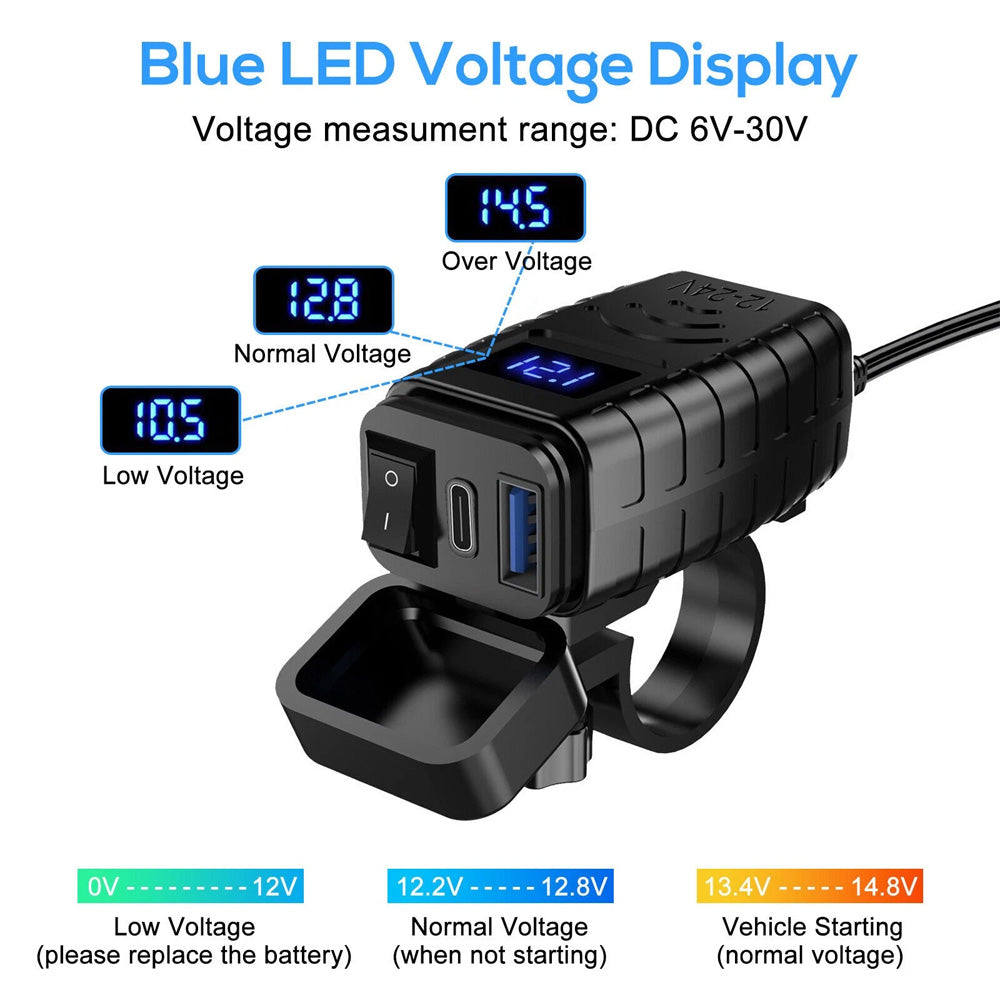 QC 3.0 Motorcycle Dual USB Phone GPS Super Fast Charger Adapter LED Waterproof
