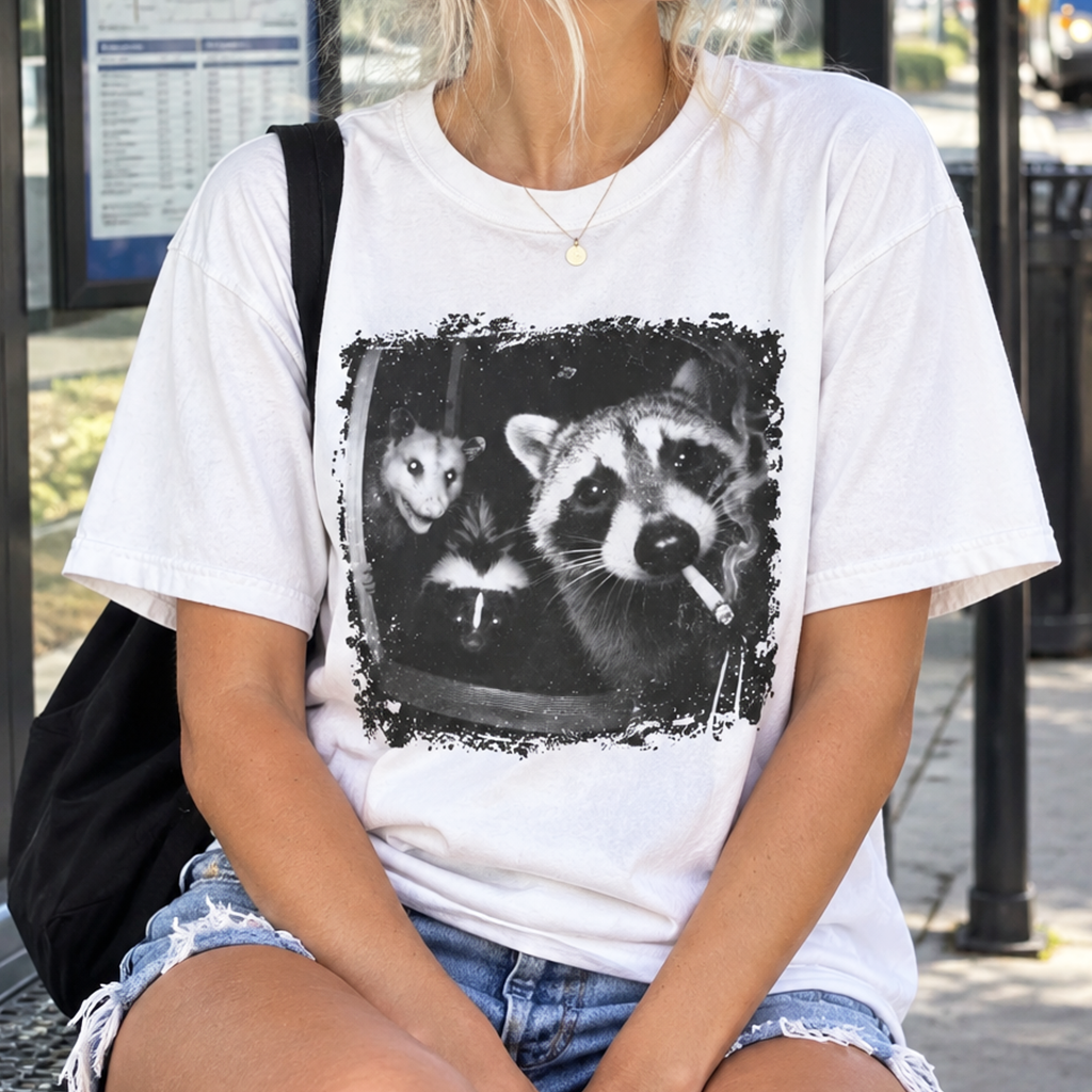 Trash Panda Night Crew T-Shirt (Comfort Colors®) Funny Raccoon Opossum Skunk Tee Critter Humor Possum Tshirt