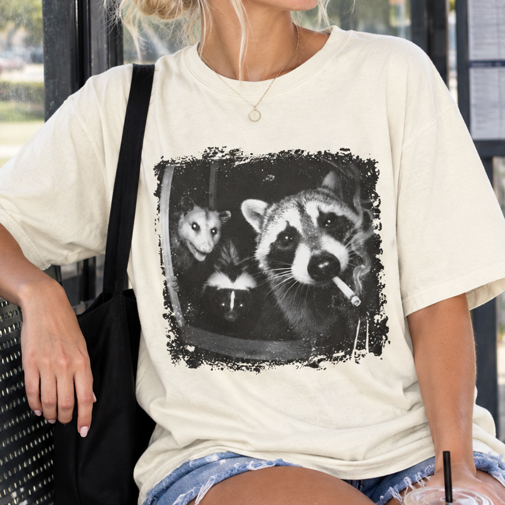 Trash Panda Night Crew T-Shirt (Comfort Colors®) Funny Raccoon Opossum Skunk Tee Critter Humor Possum Tshirt