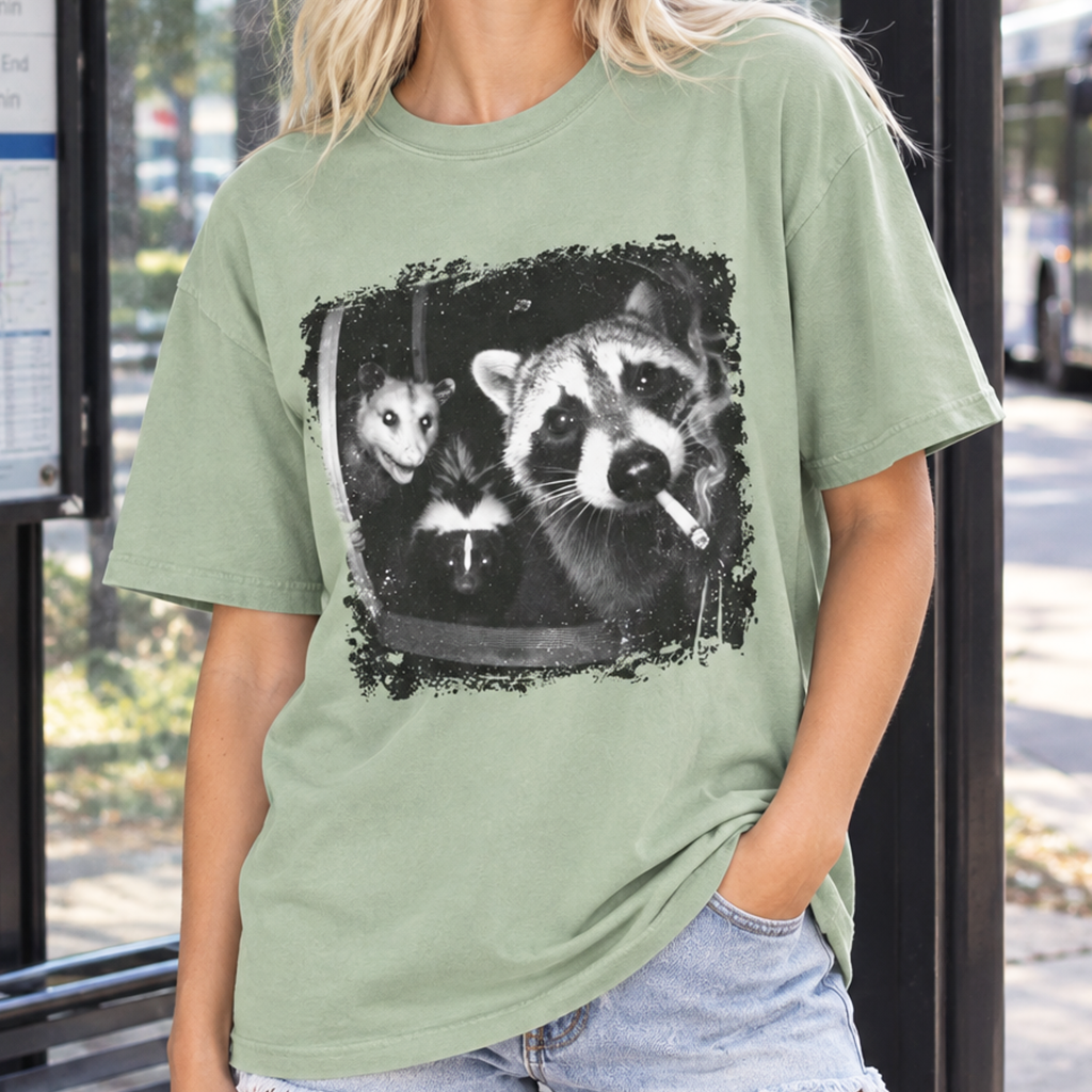 Trash Panda Night Crew T-Shirt (Comfort Colors®) Funny Raccoon Opossum Skunk Tee Critter Humor Possum Tshirt
