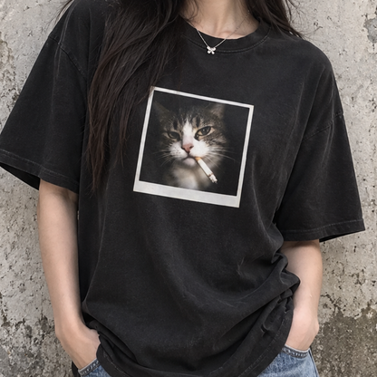 Smoke Cat T-shirt (Comfort Colors®) Funny Animal Meme Tee Cat Shirt Unisex Graphic Cat Photo