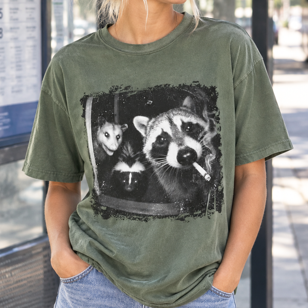 Trash Panda Night Crew T-Shirt (Comfort Colors®) Funny Raccoon Opossum Skunk Tee Critter Humor Possum Tshirt