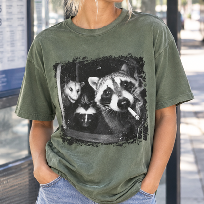 Trash Panda Night Crew T-Shirt (Comfort Colors®) Funny Raccoon Opossum Skunk Tee Critter Humor Possum Tshirt