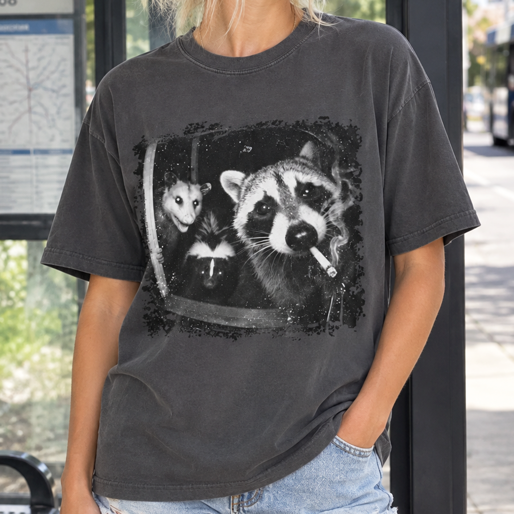 Trash Panda Night Crew T-Shirt (Comfort Colors®) Funny Raccoon Opossum Skunk Tee Critter Humor Possum Tshirt