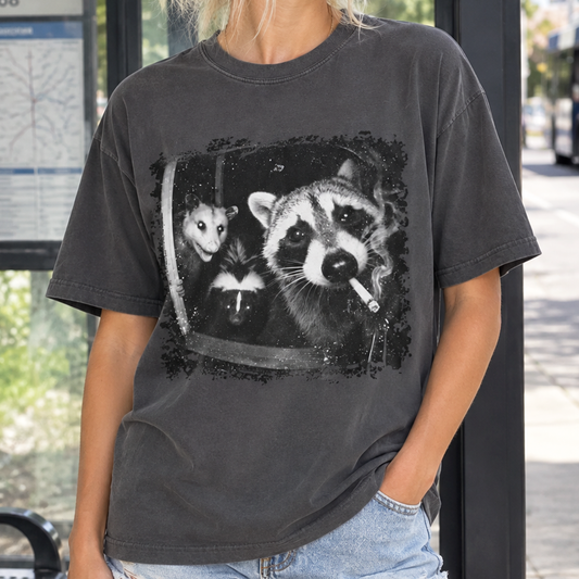 Trash Panda Night Crew T-Shirt (Comfort Colors®) Funny Raccoon Opossum Skunk Tee Critter Humor Possum Tshirt