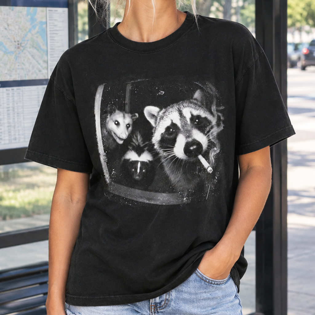 Trash Panda Night Crew T-Shirt (Comfort Colors®) Funny Raccoon Opossum Skunk Tee Critter Humor Possum Tshirt