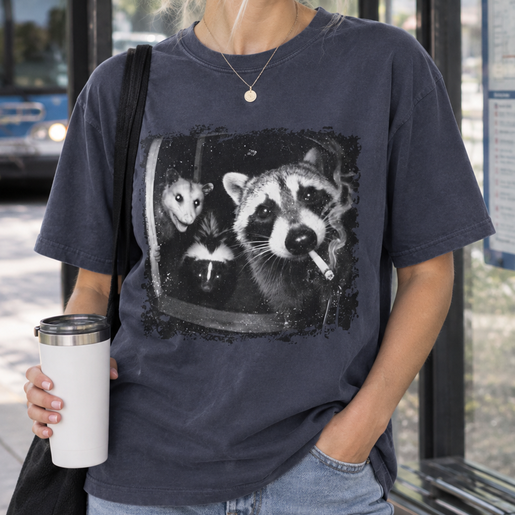 Trash Panda Night Crew T-Shirt (Comfort Colors®) Funny Raccoon Opossum Skunk Tee Critter Humor Possum Tshirt