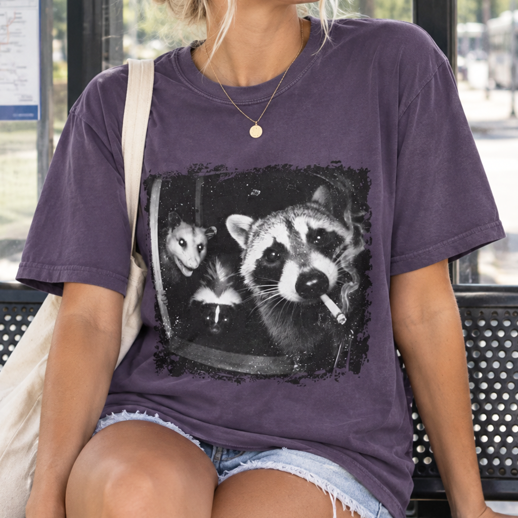 Trash Panda Night Crew T-Shirt (Comfort Colors®) Funny Raccoon Opossum Skunk Tee Critter Humor Possum Tshirt