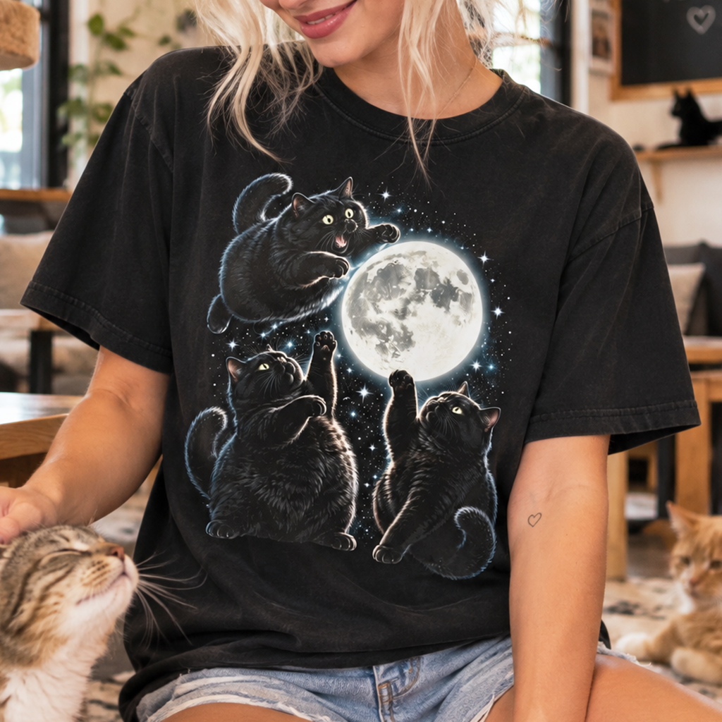 Fat Black Cat Moon T Shirt (Comfort Colors®) Celestial Cat Lover Graphic Tee Gothic Kitty Unisex Shirt Tshirt