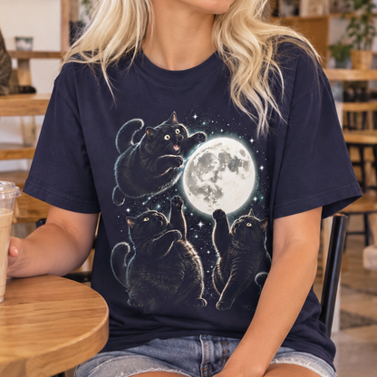 Fat Black Cat Moon T Shirt (Comfort Colors®) Celestial Cat Lover Graphic Tee Gothic Kitty Unisex Shirt Tshirt