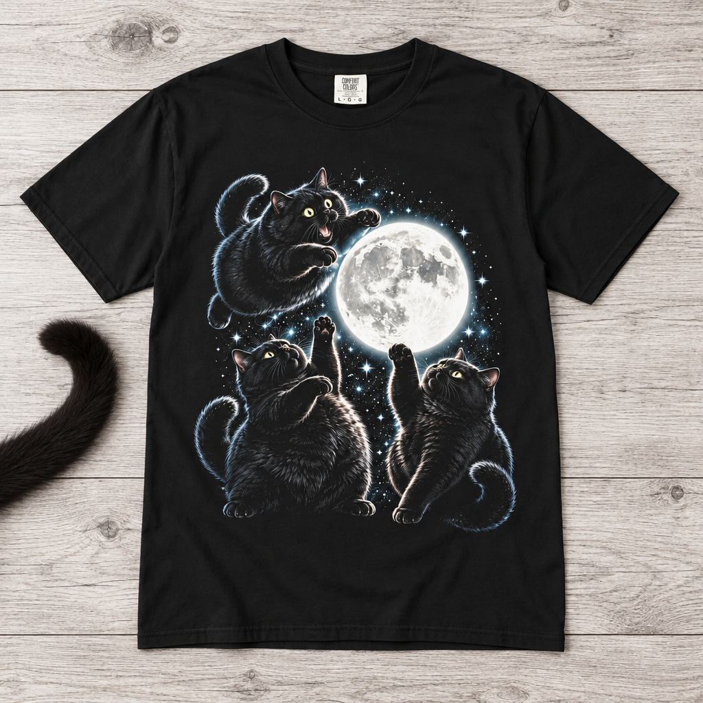 Fat Black Cat Moon T Shirt (Comfort Colors®) Celestial Cat Lover Graphic Tee Gothic Kitty Unisex Shirt Tshirt
