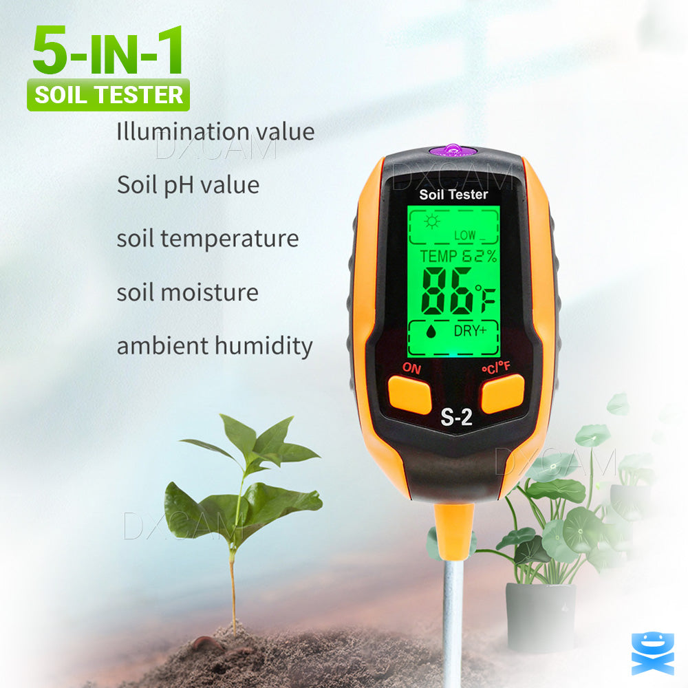 5-in-1 Digital PH Soil Tester LCD Moisture Plant Water Temperature Test Meter