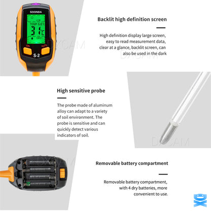 5-in-1 Digital PH Soil Tester LCD Moisture Plant Water Temperature Test Meter