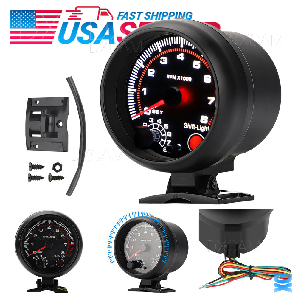 3.75" 12V Car Tachometer Gauge Meter 0-8000 RPM With LED Shift Light Universal