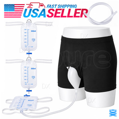 Male Urinal Pants Wearable Incontinence Leg Bag Silicone Urine Funnel Collector